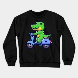 Cute Crocodile Riding Scooter Cartoon Crewneck Sweatshirt